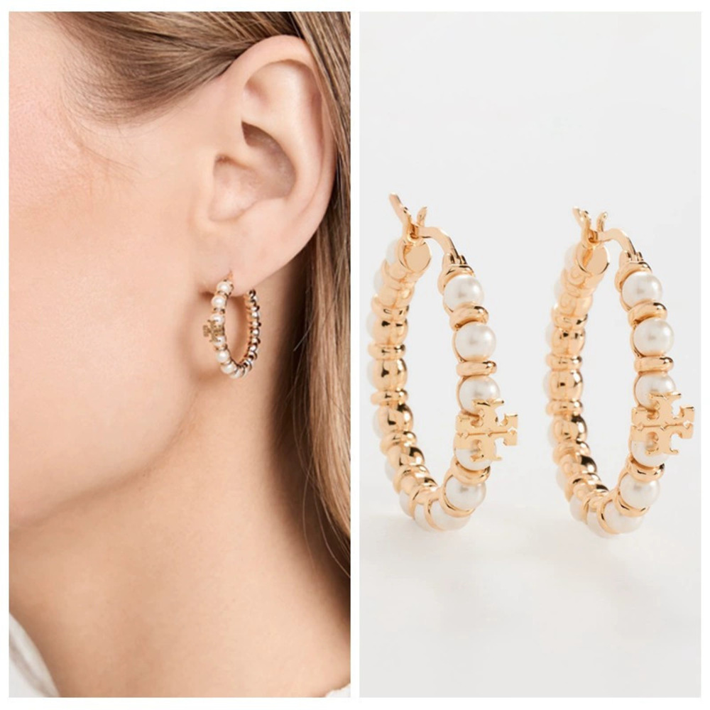 Tory Burch Gold Faux Pearl Hoop Earrings Collection